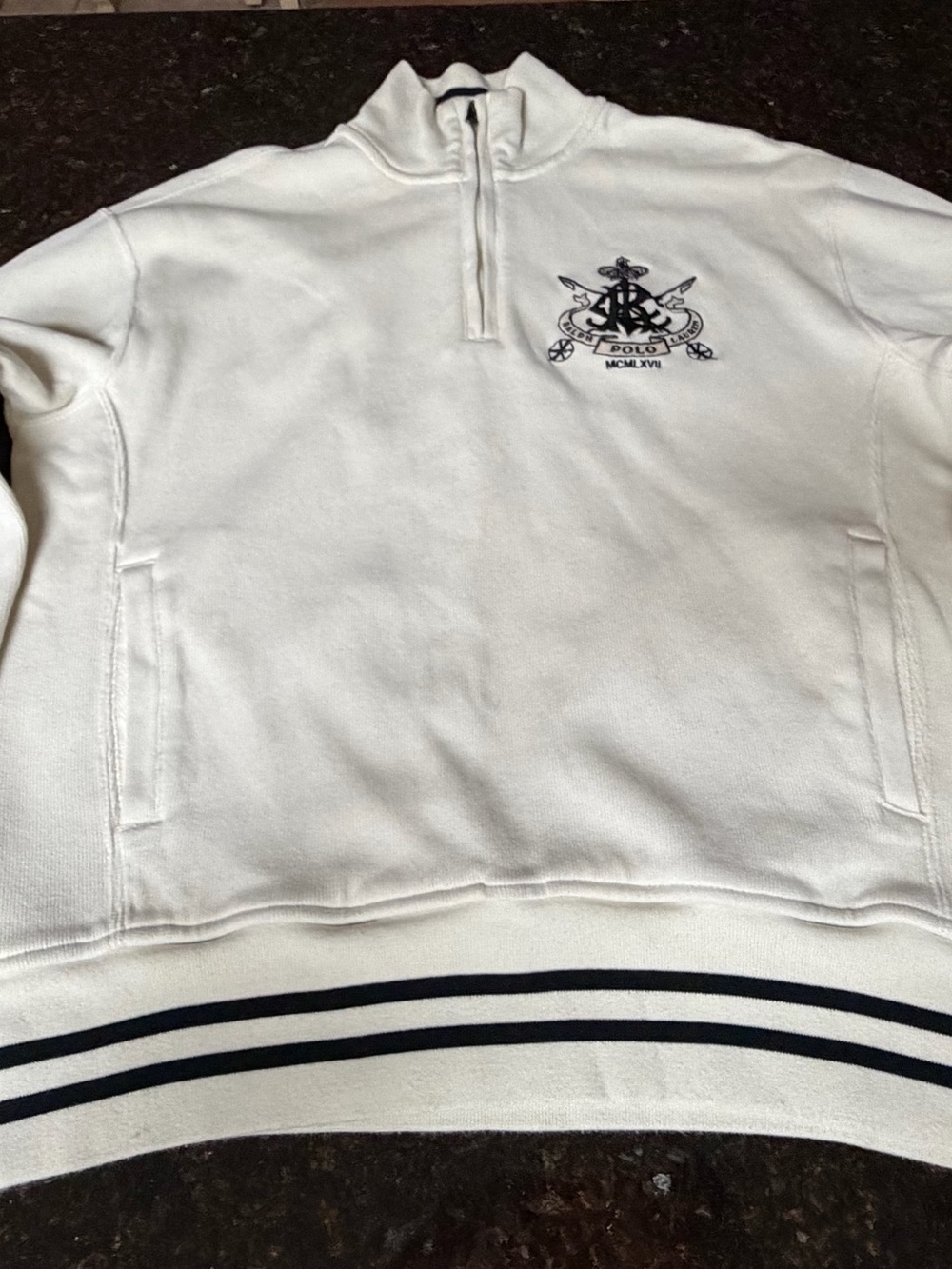 Polo by Ralph Lauren White & Navy Quarter-Zip Sweater
